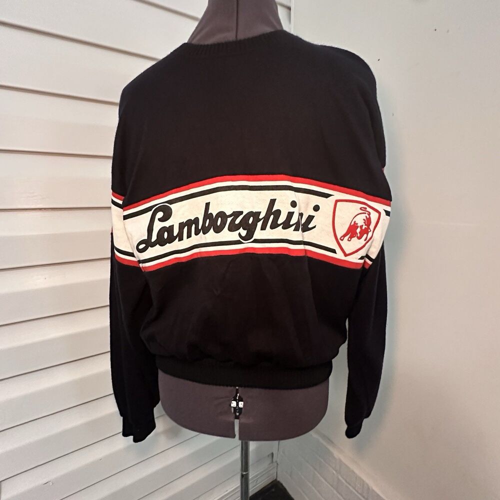 Vintage Lamborghini Logo Crewneck Sweater Black Red White Medium Racing
